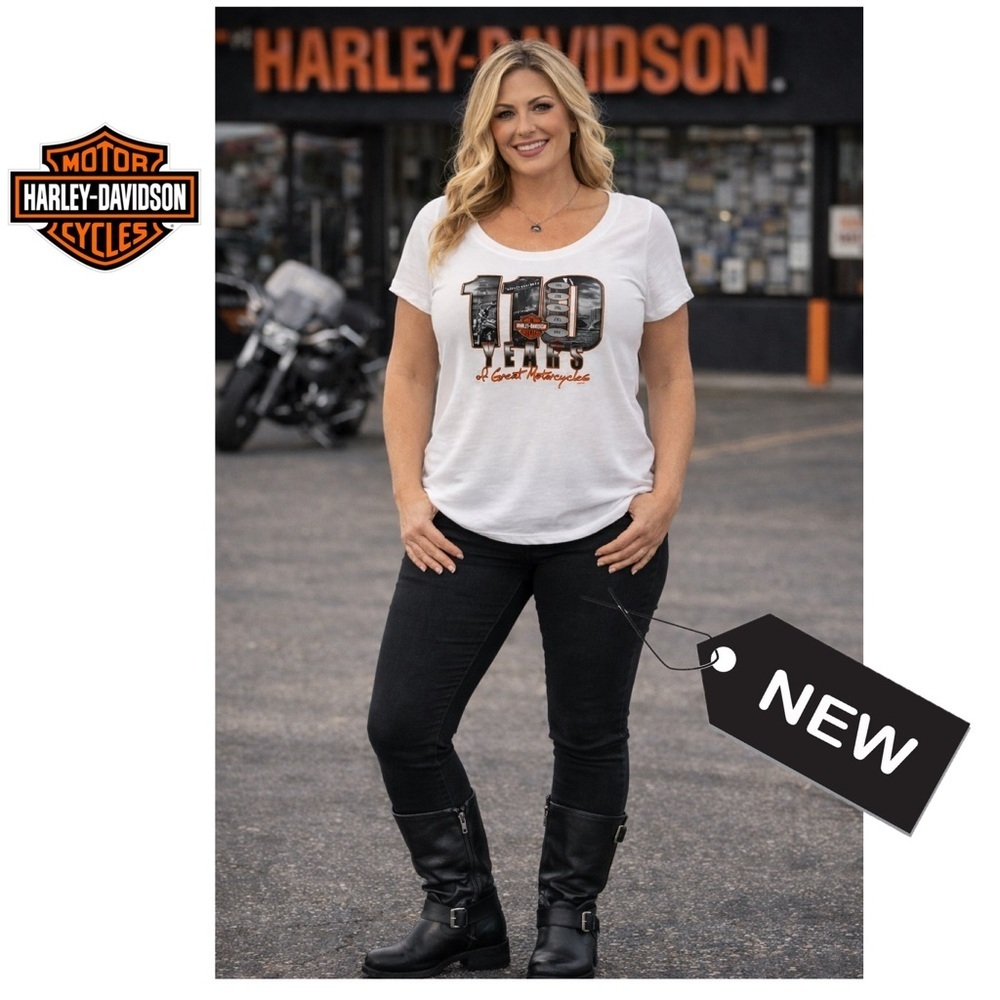 NWT Harley-Davidson missy scoopneck White 120th Anniversary Tee